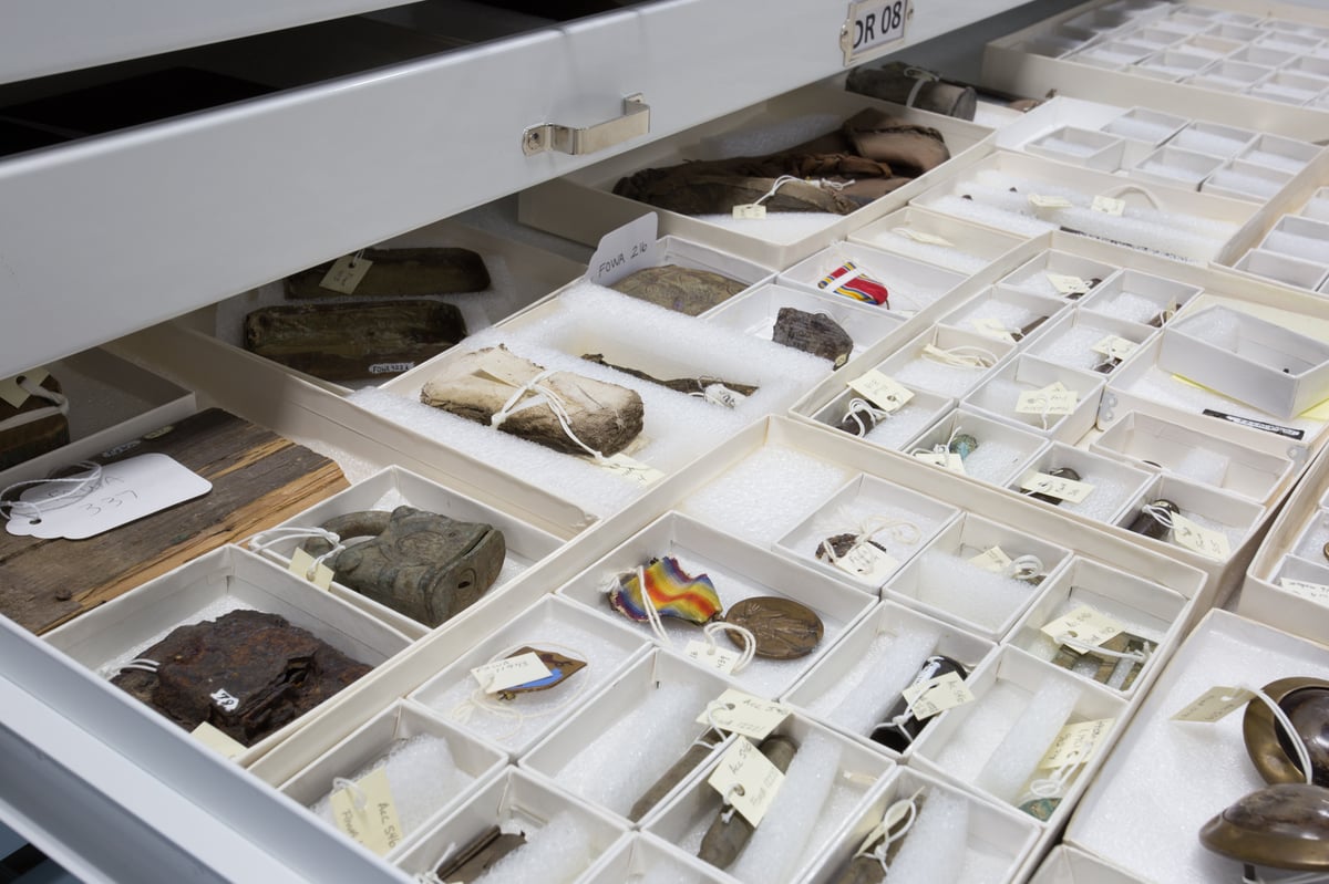 Artifact storage collections at an on-site museum