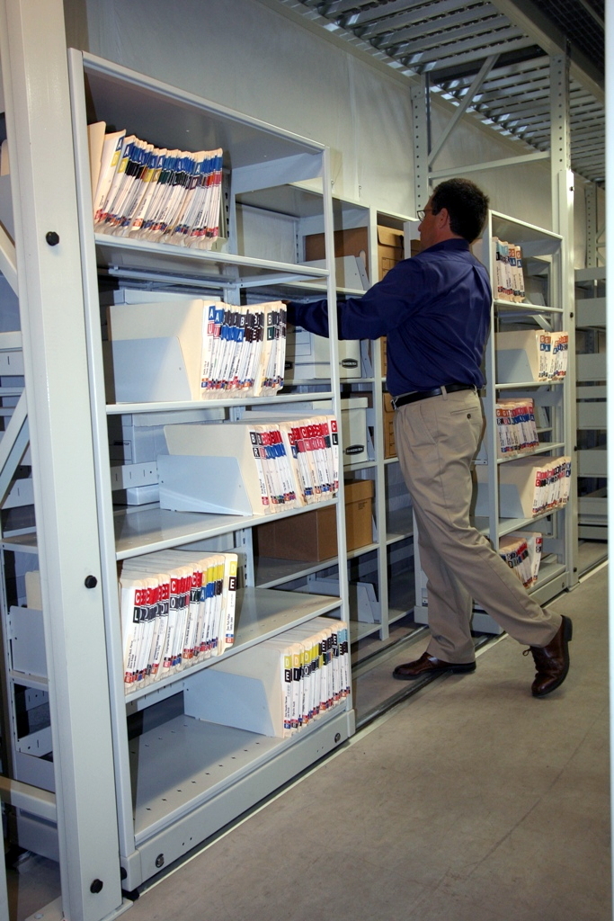 2-SLIDING STORAGE SHELVING ON TRACKS  SIDE TO SIDE MOVING SHELVES